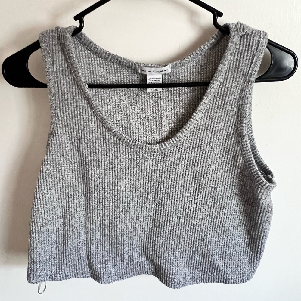 Sleeveless Ribbed Knit Tank Top - Gray